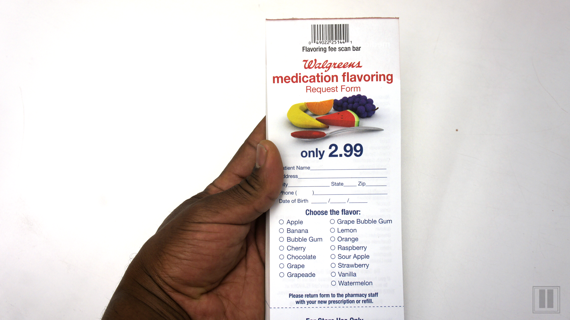 medication flavoring request form