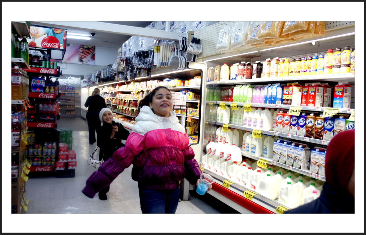children running in my local supermarket new years eve two thousand eleven nyc