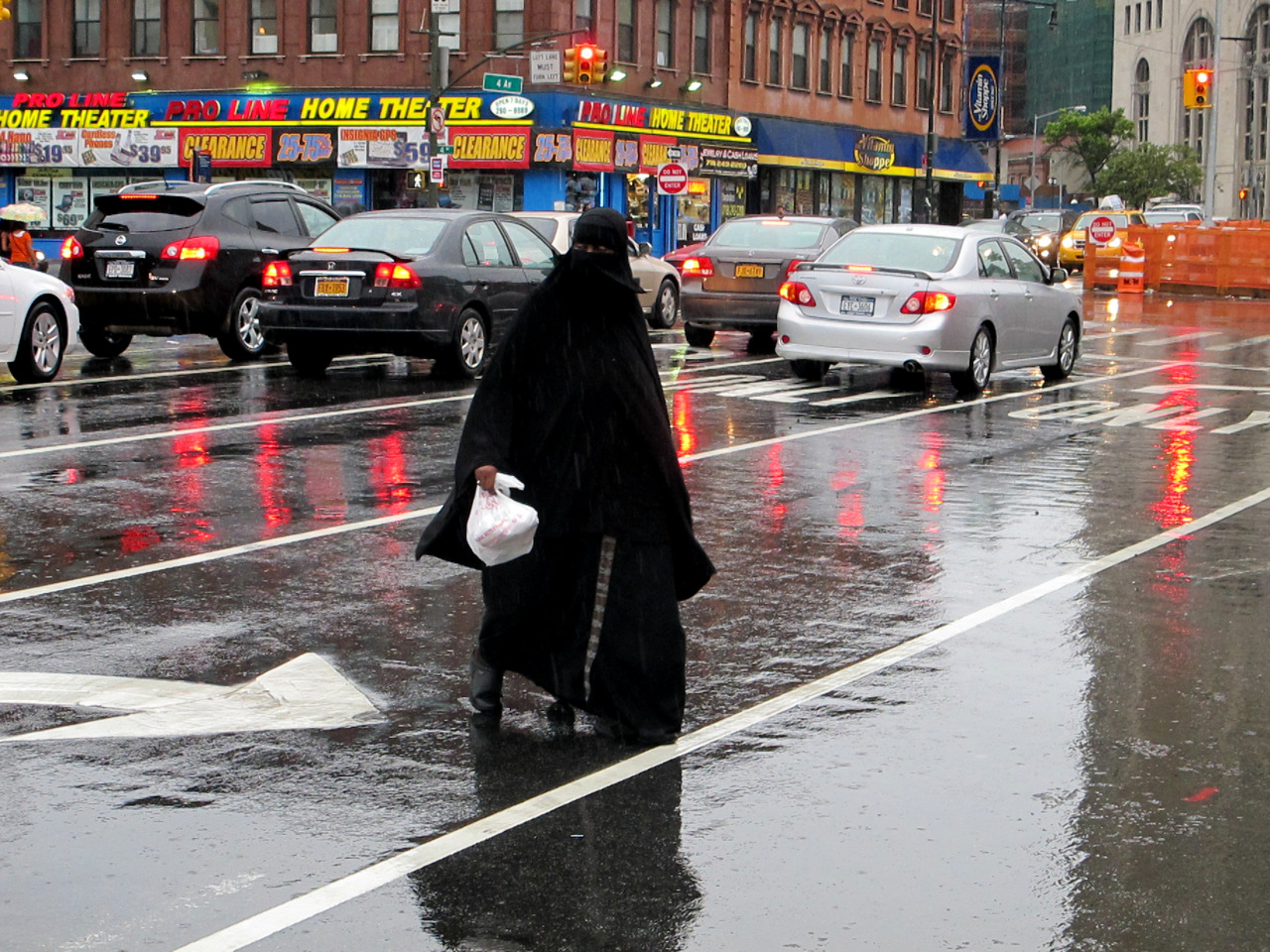 woman crossing street